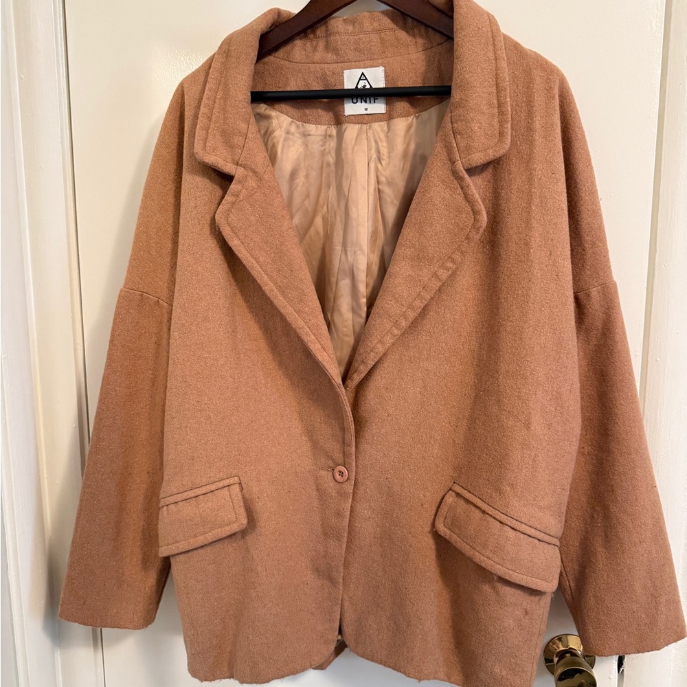 UNIF oversized wool coat in neutral brown khaki